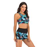 Hoch taillierter Bikini, sportlicher Retro-Badeanzug mit hohem Halsausschnitt, zweiteilig
